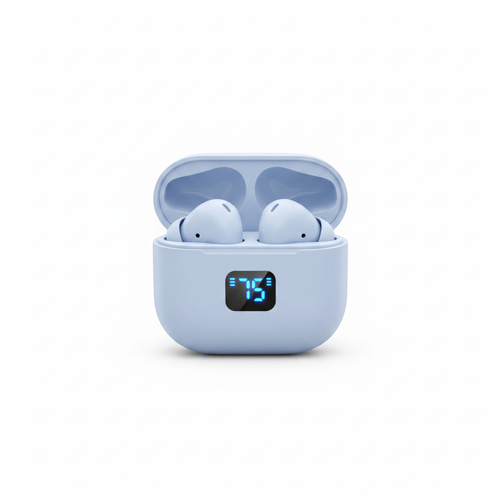Auriculares azul fundo bem branco
