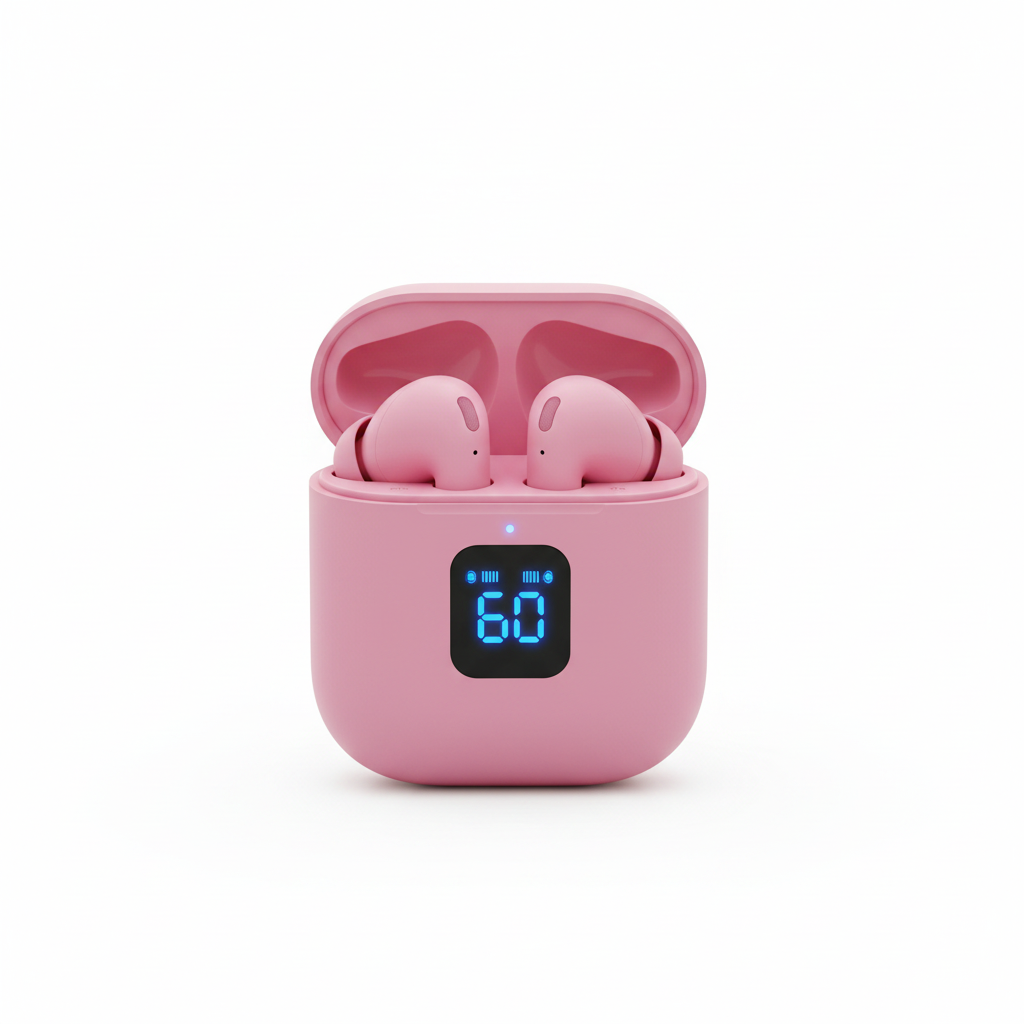 Auriculares rosa fundo bem branco