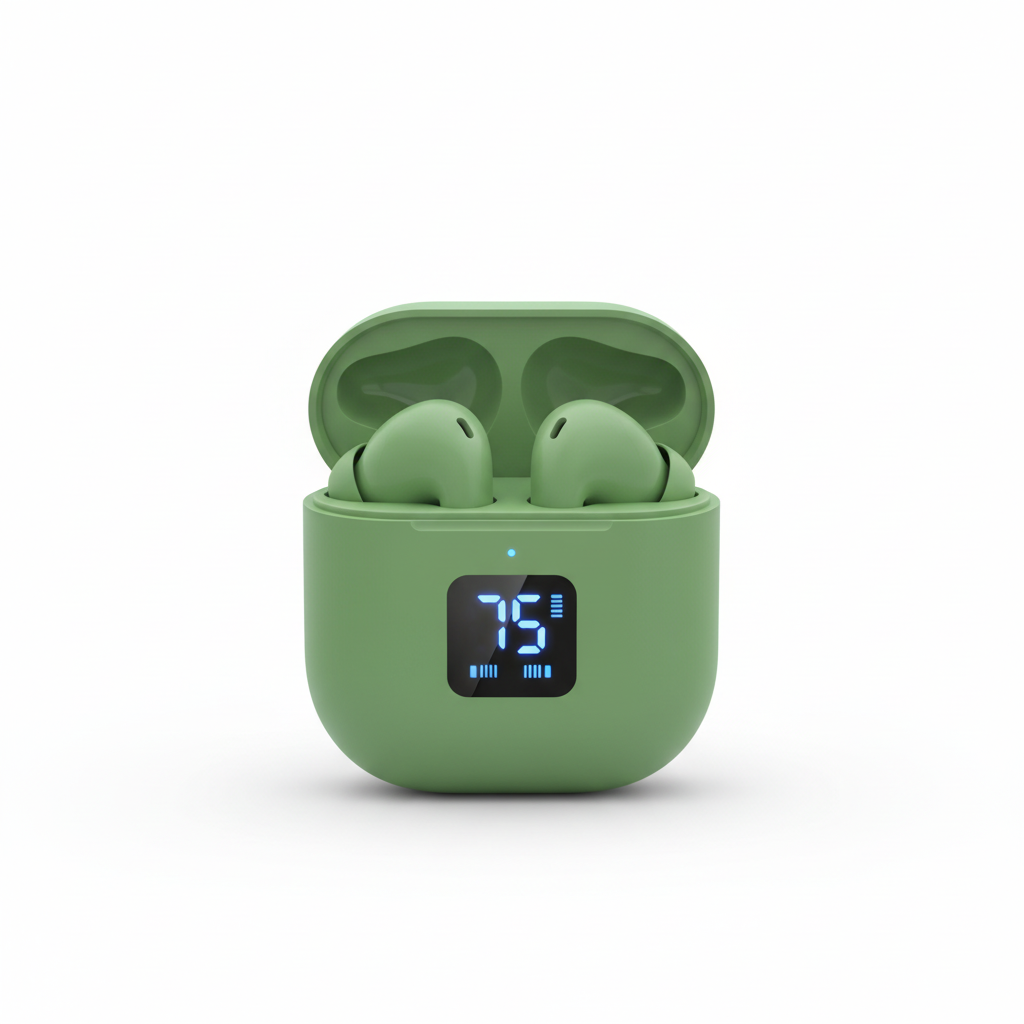 Auriculares verde fundo bem branco