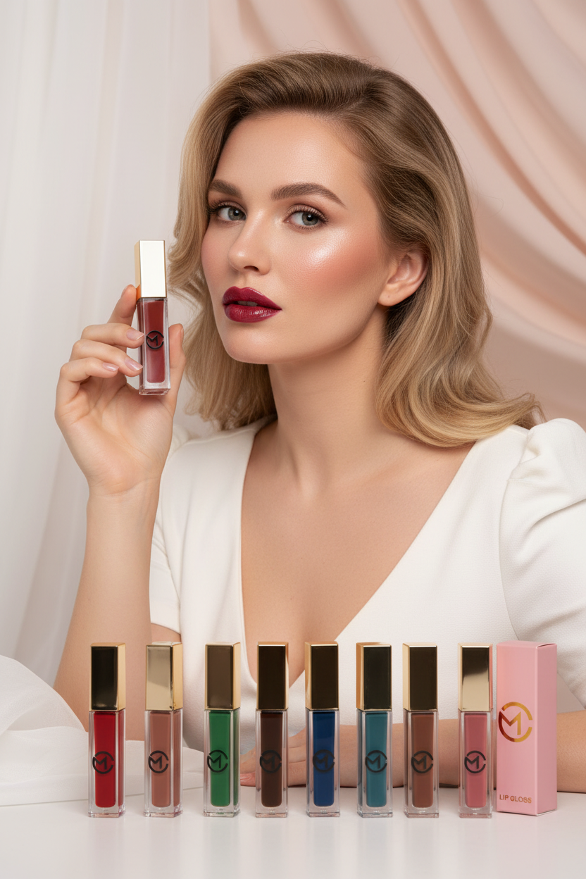 Campanha M.cosmetics com modelo loira