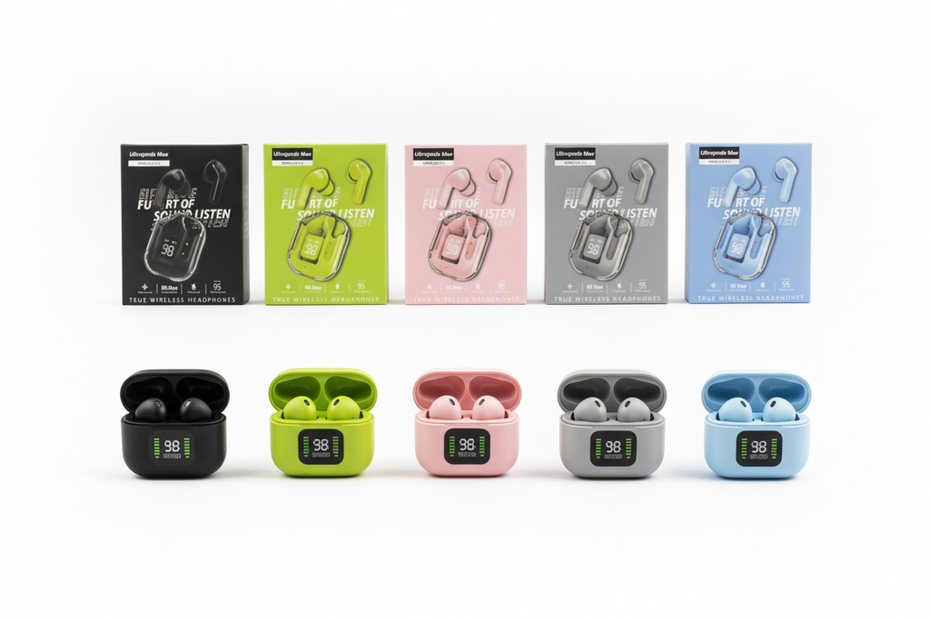 Colagem caixas e auriculares 5 cores