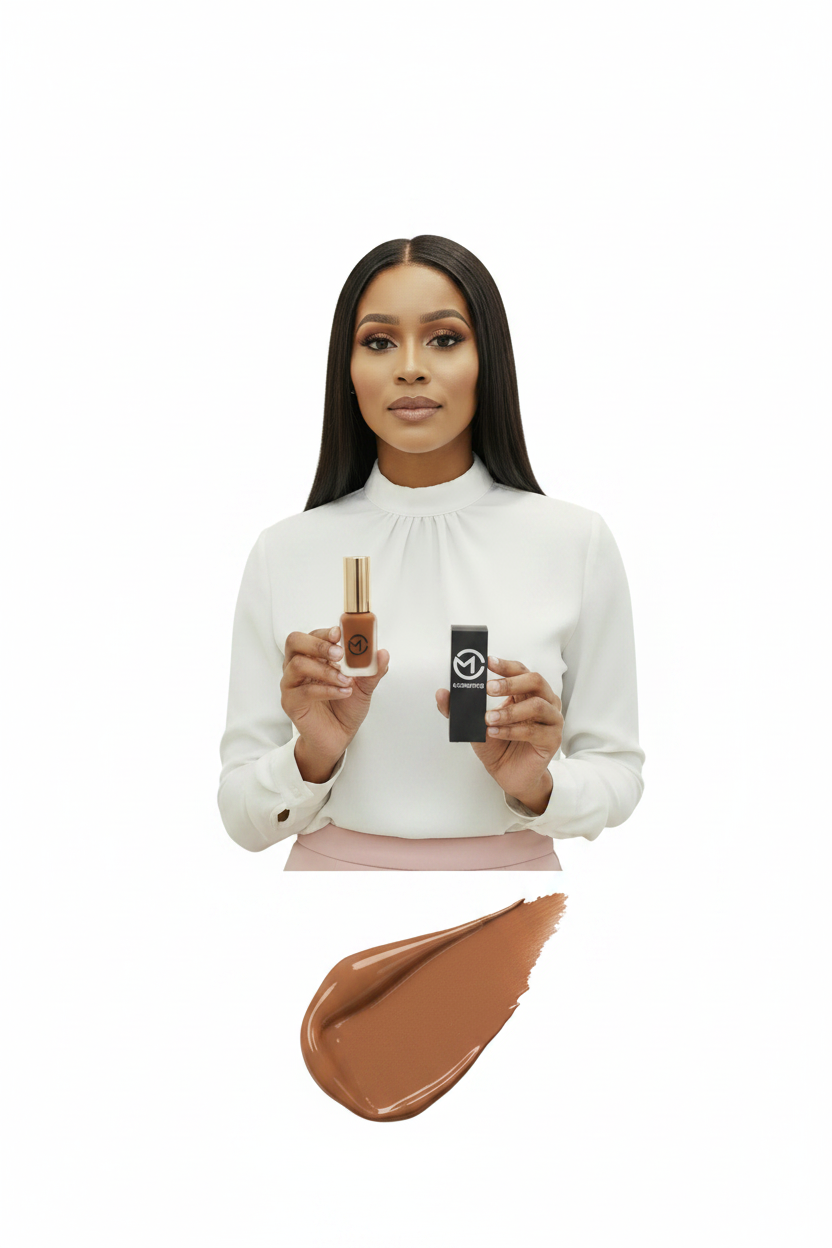 Concealer castanho com modelo de pele escura