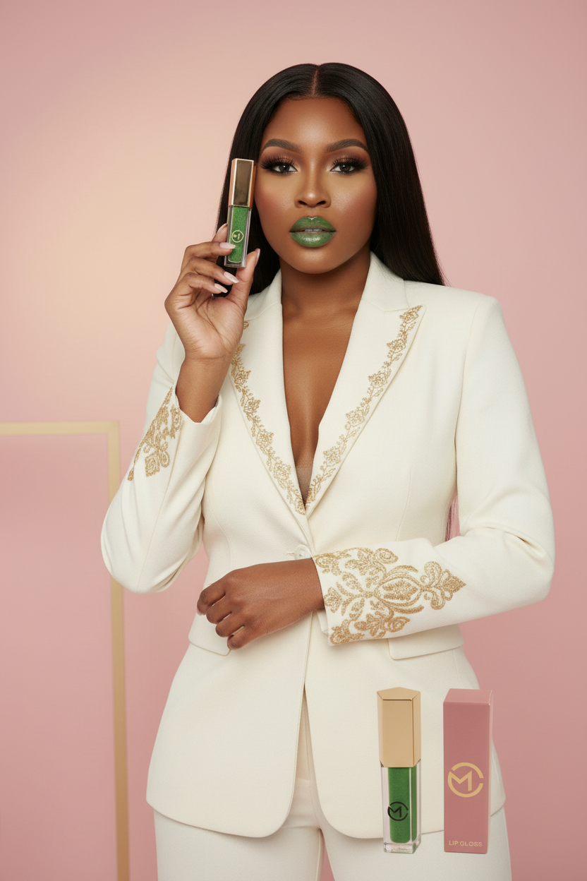 Dona da loja com batom verde