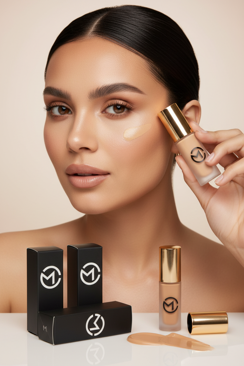 Marketing M.cosmetics com mulher e concealer