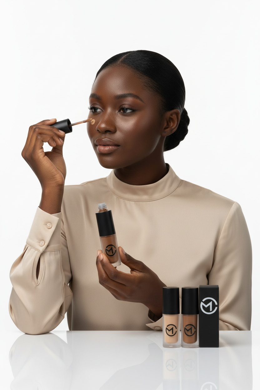 Mulher negra a aplicar HD Concealer